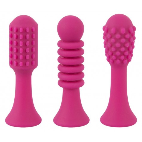 Ярко-розовый клиторальный вибратор с 3 насадками Spot Vibrator with 3 Tips - 17,9 см.